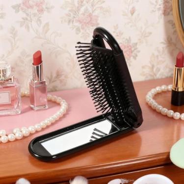 Imagem de 1 pente dobrável para massagem no couro cabeludo, pente de cabelo cacheado molhado com espelho, adequado para ferramentas de estilo de cabelo de salão