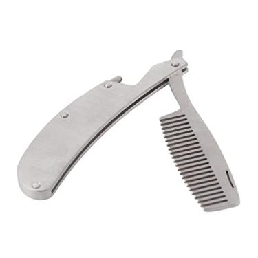 Imagem de Sonew Pente de Barba de Aço Inoxidável Resistente à Ferrugem, Abridor de Garrafa de Ferramenta de Bigode Dobrável Portátil, Dentes de Pente Lisos e Redondos Não Machucam o Cabelo e