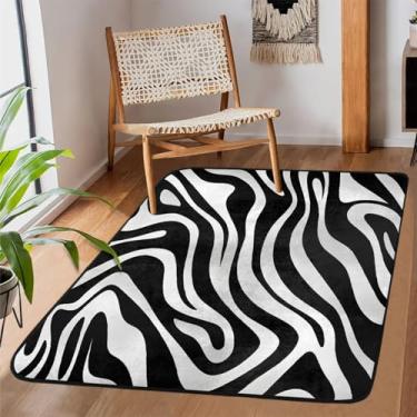 Imagem de Tapete de área para sala de estar, lavável à máquina, estampa de zebra, retrô, antiderrapante, tapete macio, para sala de estar, quarto, sala de jantar, berçário, cozinha, decoração de casa
