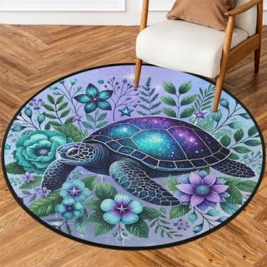 Imagem de Tapete redondo de 1,8 m roxo animal tartaruga tapete de área circular antiderrapante lavável tapete de porta para interior quarto berçário sala de estar cozinha banheiro entrada casa tapete decoração