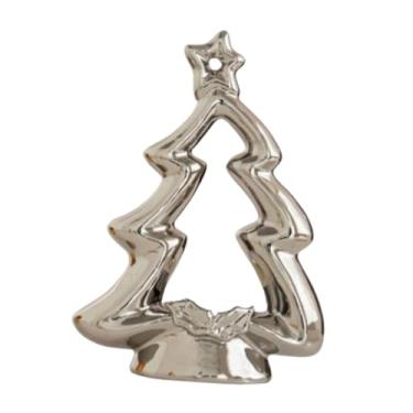 Imagem de IEUDNS Castiçal de cerâmica em formato de árvore de Natal para velas tealight, ideal para lareiras, festas e velas votivas em hotéis e casas de temporada, Prata