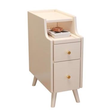 Imagem de SPXMQSS SPXMQSS Mesas de cabeceira finas, mesa de cabeceira com 2 gavetas e prateleira aberta push-pull mesa de canto de sofá de madeira para quarto, sala de estar, escritório, branco 30 x 40 x 50 cm