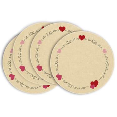 Imagem de Artoid Mode Conjunto de 4 jogos americanos redondos vintage corações amarelos para casamento, aniversário de casamento, 35 cm, para decoração de mesa de jantar e festa