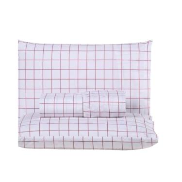 Imagem de Jogo de Lençol King Size Grid Percal 200 Fios – Estampa Grade Geométrica – 3 Peças (Lençol Elástico Altura 40cm + 2 Fronhas) – Toque Macio (Rosê Claro)