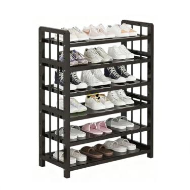 Imagem de SPXMQSS Sapateira para entrada, sapateira de bambu de 6/8 andares, organizador de armazenamento de sapatos de grande capacidade para 10 a 35 pares de sapatos com prateleiras ajustáveis 6 camadas 50 x