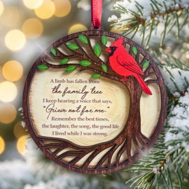 Imagem de Enfeite de Natal comemorativo, enfeite de Natal cardeal, ornamentos de lembrança para pessoas amadas perdidas, lembrança de madeira de camada dupla e acrílico, enfeites de Natal de luto, presente de