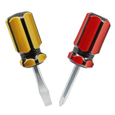 Imagem de Cionyce Conjunto de 2 chaves de fenda curtas, mini chave de fenda plana e cruzada para trabalho de precisão em espaços apertados, ideal para projetos faça você mesmo, conserto doméstico, manutenção de