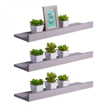 Imagem de Kit 3 Prateleiras Porta Quadros 80 x 15cm Cinza Claro Invisível