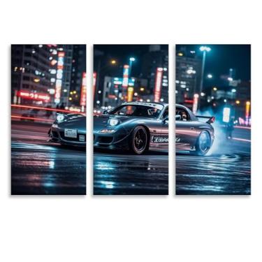 Imagem de HUIROBO Rx7 Neon City Jdm pôster de carro arte de parede em tela para sala de estar quarto decoração de casa escritório pintura pôsteres (40 x 80 cm) × 3)