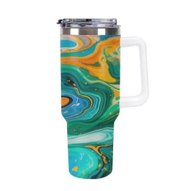 Imagem de Copo Stanley de grande capacidade de 1,134 g Copo de café de aço inoxidável isolado a vácuo com tinta de arte fluida selado para suporte de copo de carro e ao ar livre à prova de vazamento e poeira