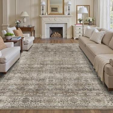 Imagem de Tapete de área lavável 25,5 x 35,5 cm, cinza, marrom, vintage, para sala de estar, quarto, pilha baixa, antiderrapante, para debaixo da mesa, tapete retrô envelhecido para quarto, sala de jantar