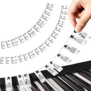 Imagem de Etiquetas de teclas de piano removíveis, notas de teclado para 61 teclas, preto grande negrito alfabeto silicone letra de piano para crianças iniciantes inclinadas para tocar piano