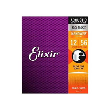 Imagem de Elixir Cordas de guitarra acústica 11077 80/20 Bronze Nanoweb Revestimento, Leve, Médio, 12-56 (pacote com 2)