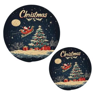 Imagem de Wassud Conjunto de trivet de árvore de Natal e Papai Noel para pratos quentes, suportes redondos de algodão, almofadas quentes, porta-copos elegantes, decoração de cozinha e acessórios, 2 peças