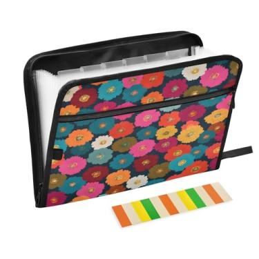 Imagem de CEBUGI Pasta expansível com 13 bolsos, organizador de arquivos sanfonado à prova d'água com etiquetas tamanho A4, organizador de documentos de papel para escola, material de escritório, flores