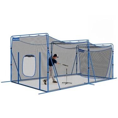 Imagem de WICTTISPOSI Gaiola de softbol de beisebol de 6,1 m x 3 m x 2,7 m com rede, rede dupla face de 7 camadas para rebatidas/arremessos/campo, armação de metal resistente e cordas à prova de vento para