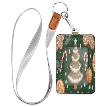 Imagem de Wassud Cordão de couro PU para árvore de Natal de gengibre para crachás de identificação, porta-chaves, porta-crachás, cartões de crédito para escritório, funcionários, estudantes, funcionários