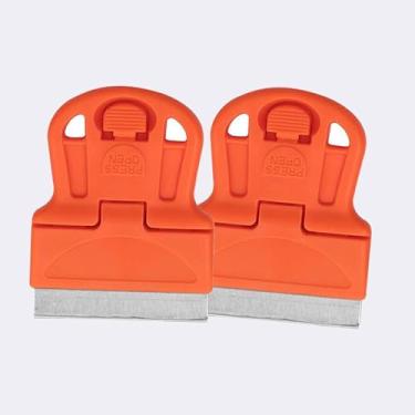 Imagem de Mini raspador de plástico com lâmina de metal, compacto para remover adesivos, cola, tinta e adesivo de película de janela em vidro e etiquetas, laranja