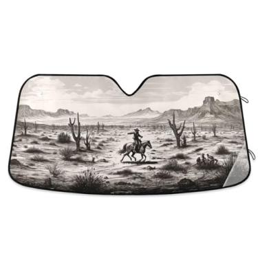 Imagem de Wassud Para-sol de para-brisa de carro do deserto preto e branco, persianas refletivas para janela frontal de carro, protetor de viseira de sol bloqueia raios UV, persiana dobrável sanfonada para