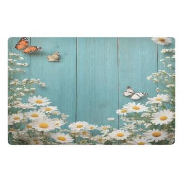 Imagem de Qilmy Lindas flores silvestres capachos para ambientes externos 81 x 50 cm, tapete de boas-vindas interno, tapetes de banho fofos, capacho frontal antiderrapante para entrada, pátio, áreas de alto