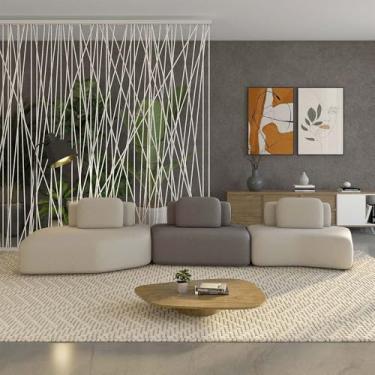 Imagem de Sofá Ilha Sala de Estar Dakota 3 Módulos 484cm Encostos Almofadas Soltas Veludo Bege/Castor G33 - Gran Belo