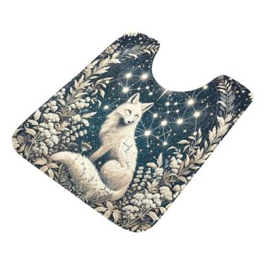 Imagem de Burbuja Tapete de banheiro Wolf at Night, tapete de banho absorvente de pelúcia macio, base antiderrapante para piso de banheiro, oval em forma de U