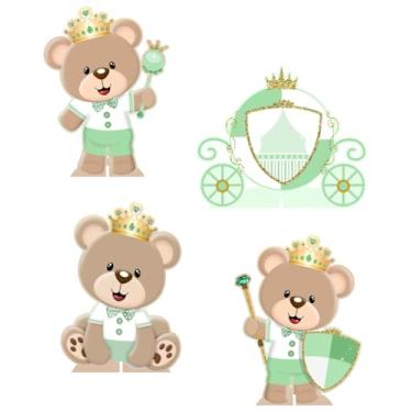 Imagem de KIT 4 Displays Urso Príncipe Verde 20cm - Vinil Fosco Sem Reflexo - Totem Decoração Festa Infantil Aniversário