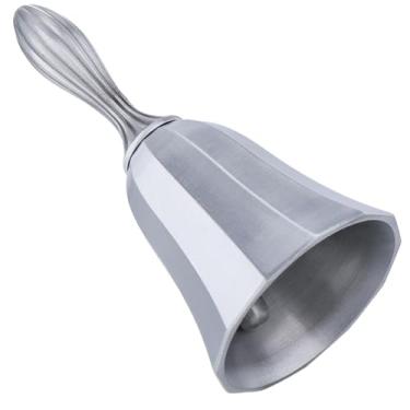 Imagem de GORGECRAFT Sino prateado alto de liga sólida com alça de metal 9,9 x 4,8 cm pequeno anel de mão para idosos em casa, casamento, sala de aula, meditação, treinamento de animais