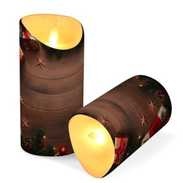 Imagem de Blueangle Pacote com 2 velas de galhos de árvore de Natal sem chama com controle remoto e temporizador, velas LED cintilantes (7,6 cm x 15 cm) para decoração de casa, casamento, acampamento (759)