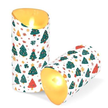Imagem de Blueangle Pacote com 2 velas de árvore de Natal sem chama com controle remoto e temporizador, velas LED cintilantes (7,6 cm x 9,9 cm) para decoração de casa, casamento, acampamento (722)