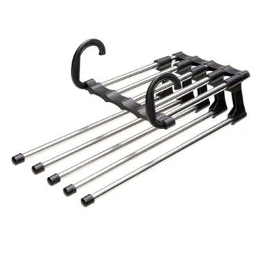 Imagem de Cabide para Calças em Inox com 5 Divisórias Multifuncional, Organizador de Armário em Aço Inoxidável