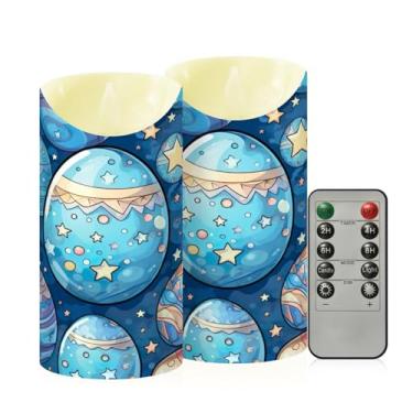 Imagem de Wassud Pacote com 2 velas sem chama de ovos azuis celeste com controle remoto, velas realistas cintilantes com temporizador, velas decorativas para Natal, casamento, festa, decoração de casa média