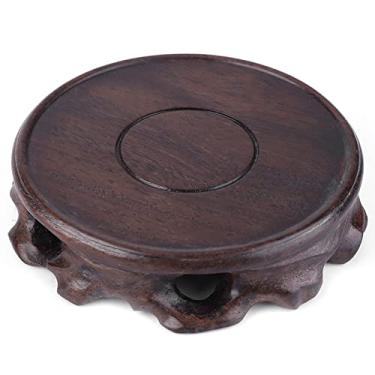 Imagem de Expositor de pedestal redondo de madeira maciça estilo retro nostálgico Base decorativa para xícaras de chá Vasos de plantas Aquários de peixes Preto Catalpa Lentilha-d'água (Diâmetro interno catalpa preto 9 altura 2,5 cm)