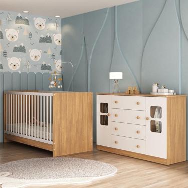 Imagem de Berço 3 em 1 para Colchão 130x60cm com Cômoda 2 Portas 4 Gavetas Brisa Multimóveis MP4747