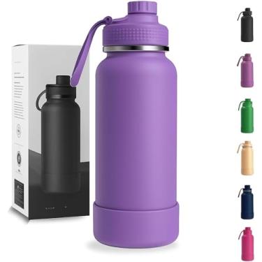 Imagem de Garrafa Térmica 1000ML - Duplamente Isolada, Aço Inox 304, Base Emborrachada Anti Derrapante, Mantém Bebidas Quentes por 12 Horas e Geladas por 24 Horas (Roxo Wide)