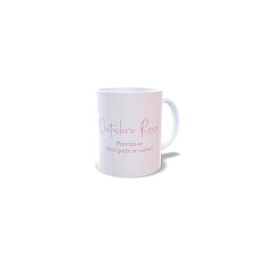 Imagem de Caneca de Cerâmica Outubro Rosa, 325ml, Rosa com Laço, Tema Conscientização (1088)