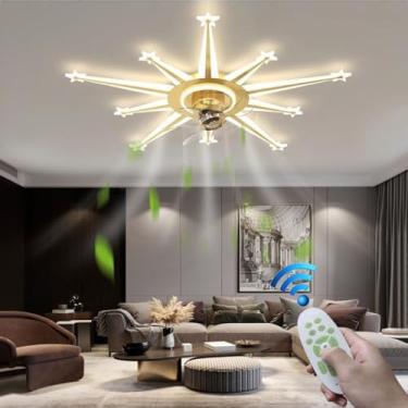 Imagem de Ventiladores de teto modernos com luzes e controle remoto, dimerizáveis, de perfil baixo, para instalação embutida, sem pás, com ajuste contínuo de temperatura de cor e 6 velocidades, motor