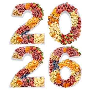 Imagem de Bandeja numérica de charcutaria de ano novo 2026, recipiente preenchível de papelão de 30 cm, decoração de festa, suporte de petisco de formatura (branco, 38 cm)