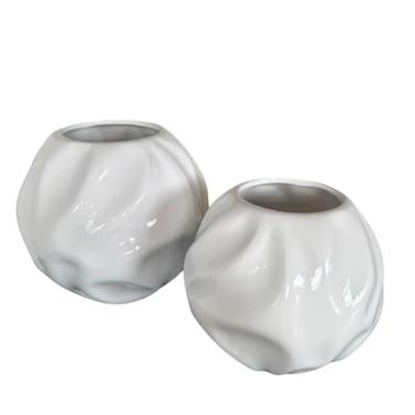 Imagem de Dupla vaso centro de mesa cerâmica orgânico branco arranjo