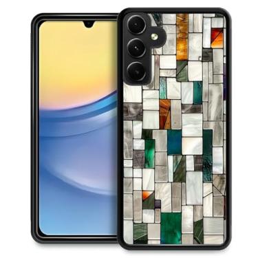 Imagem de CARLOCA Capa compatível com Samsung Galaxy A15 para meninas à prova de choque antiarranhões capa traseira de policarbonato rígido estética padrão colorido blocos de pedras de vitral