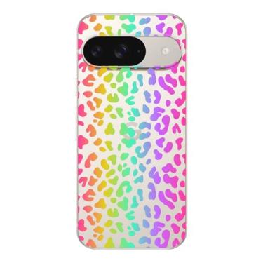 Imagem de Blingy's Capa para Google Pixel 9, estampa de leopardo, arco-íris, design de estampa animal, transparente, capa protetora de TPU transparente compatível com Google Pixel 9 de 6,3 polegadas (leopardo
