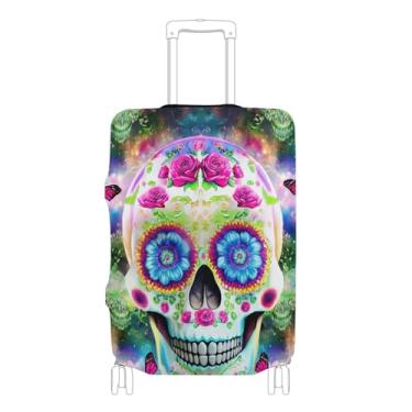 Imagem de Joisal Protetor de bagagem floral com caveiras coloridas 3D, capas de mala personalizadas, acessórios de viagem, capa de terno, P, serve para capa de 45 a 50 cm, Crânios coloridos 3D florais, M 22-24