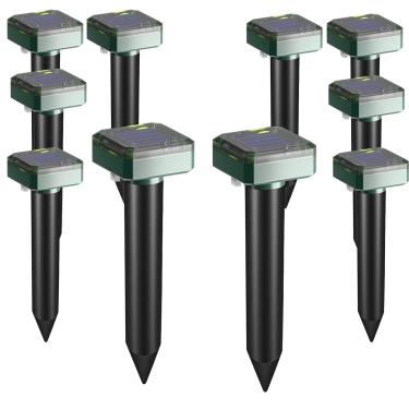 Imagem de Repelente de toupeiras movido a energia solar, pacote com 10, repelente de ratazanas de cobra ao ar livre, repelente de esquilos ultrassônico, alimentado por energia solar, para gramado, jardim