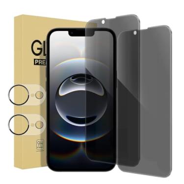 Imagem de Pacote com 2 + 2 protetores de tela de privacidade para iPhone 16e de 6,1 polegadas com 2 protetores de lente de câmera, película de vidro temperado antiespionagem, dureza 9H, sem bolhas, compatível