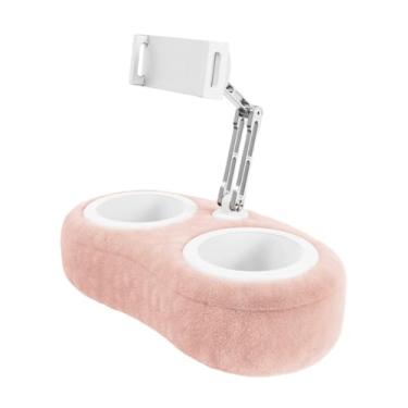 Imagem de Tangxi Suporte de Travesseiro para Tablet, Suporte Ajustável para Tablet Com Tigela de Lanche, Giratório de Leitura Viva-voz para Cama de Colo, para a (Tigela dupla rosa claro (4-13 polegadas))