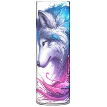 Imagem de Vaso cilíndrico buquê de flores extravagantes lobo borboleta vaso grande bonito personalizado floral decoração de outono estética, 30 cm x 9,9 cm