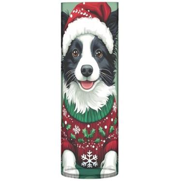 Imagem de Lindo vaso cilíndrico de Natal Border Collie Dog Vaso de flores personalizado grande vaso de plástico bonito decoração de mesa de centro de mesa, 30 cm x 9,9 cm
