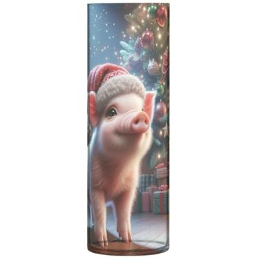 Imagem de Vaso alto de plástico com estampa de porco fofo de Natal, para mesa, floral, decoração de casa, estética, 30 cm x 9,9 cm