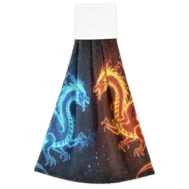 Imagem de Joisal Toalhas de cozinha com laço para pendurar dragões de desenho animado azul vermelho conjunto de 2, toalha de cozinha altamente absorvente para decoração de casa, 46 x 35 cm