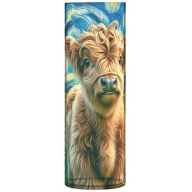Imagem de Vasos de flores cilíndricos para buquê noite estrelada girassol vaca highland bonito vaso alto plástico personalizado exclusivo floral decoração moderna, 30 cm x 9,9 cm